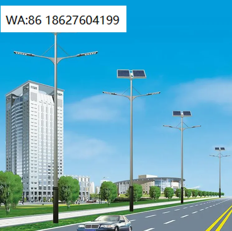 IP65 Rating DC Power Supply for Road Lighting LED Solar Street Light with Double Arm Hot Dip Galvanized Pole