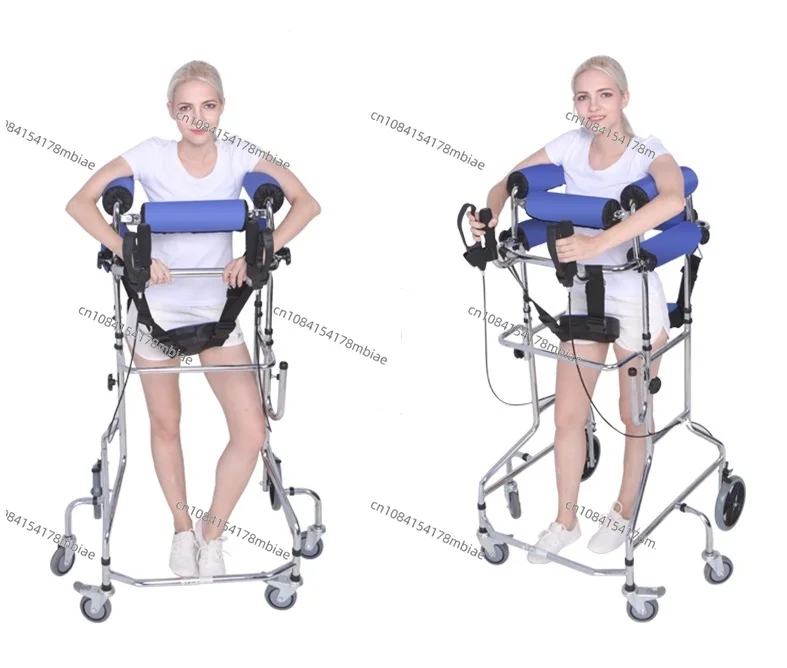 Hemiplegia Walker Stand Frame with Seat Wheel Rehabilitation Device Folding Height Adjustable Lower Limb Disabled