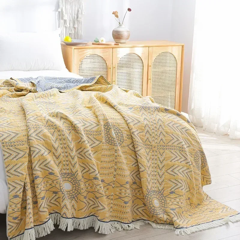 Five-Layer Gauze Towel with Grid Pure Cotton Double Single Person Summer Thickened Nap Blanket Minimalist for All Seasons