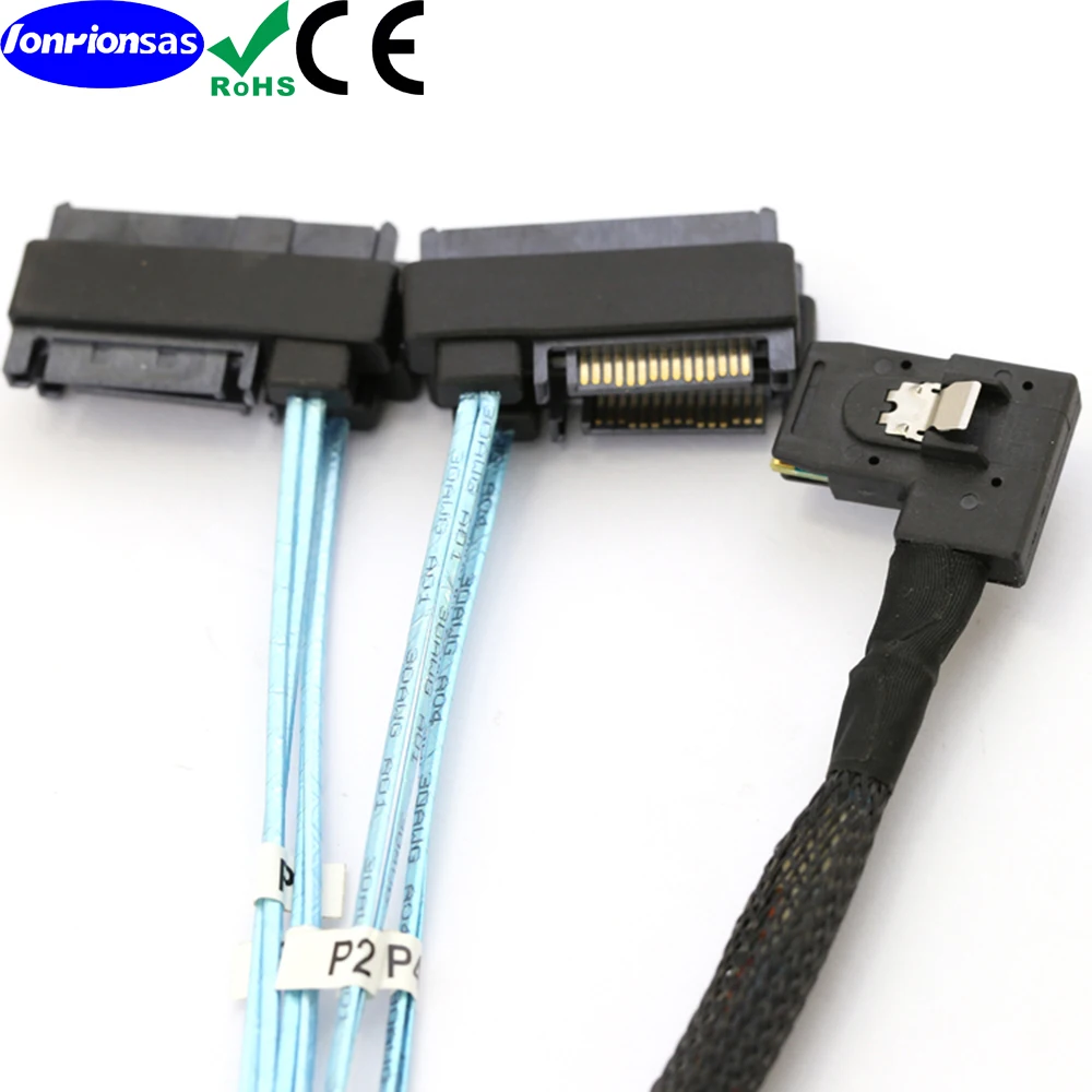 Internal Mini SAS SFF-8087 left angled to 4X29pin SAS SFF-8482 with 15P sata cable