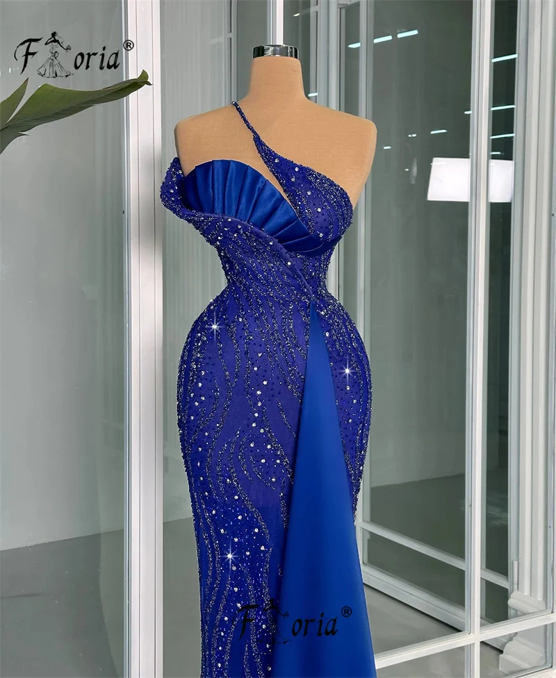 Royal Blue Arabic Mermaid Evening Dresses Glossy Sequin Beads Tail Formal Party Dress robes longues soirées élégante Prom Chic