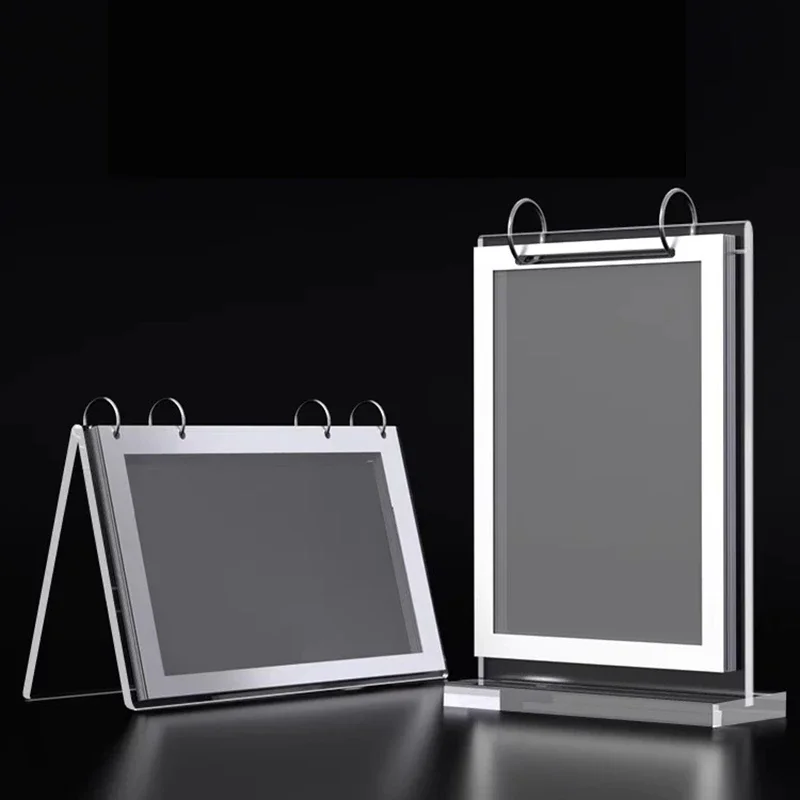 Tabletop Acrylic Transparent Page Turning Two-Sided Loose-Leaf Menu Display Stand Vertical Type Promotion Advertising Sign