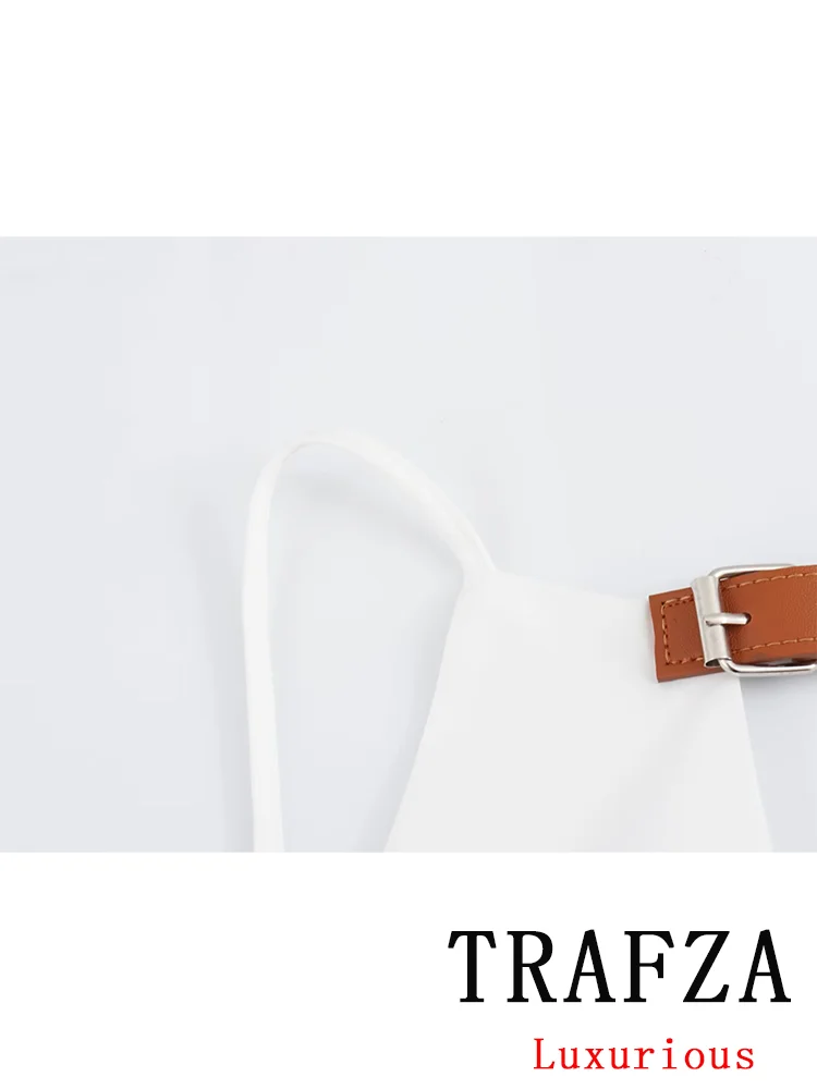 TRAFZA-Vestido corto recto de verano para mujer, minivestido blanco liso con espalda descubierta y cremallera, Estilo Vintage e informal, a la moda, 2024