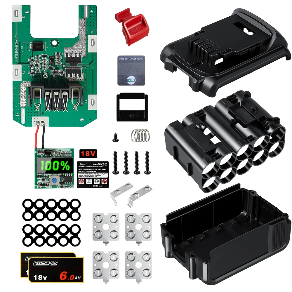 Dcb200バッテリーケース,dewalt互換,bms pcbボード付きアクセサリーボックス,LED充電保護,18v,20v,3ah,6ah,シェル