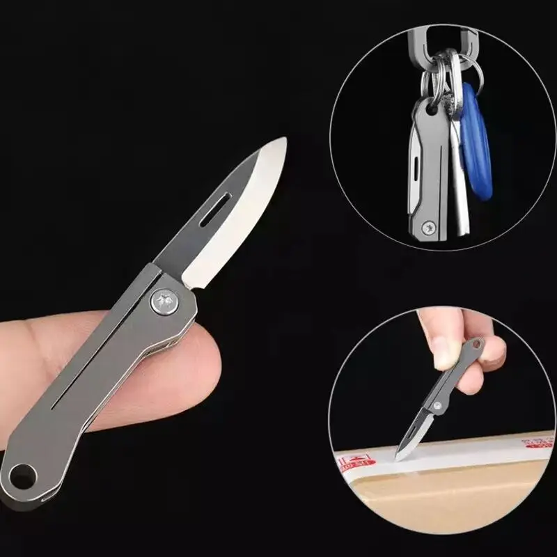 Titanium Alloy Sharp Folding Knife Titanium Mini Knife Gift Outdoor Camping Knife Edc Keychain Pendant Unpacking Express Opener