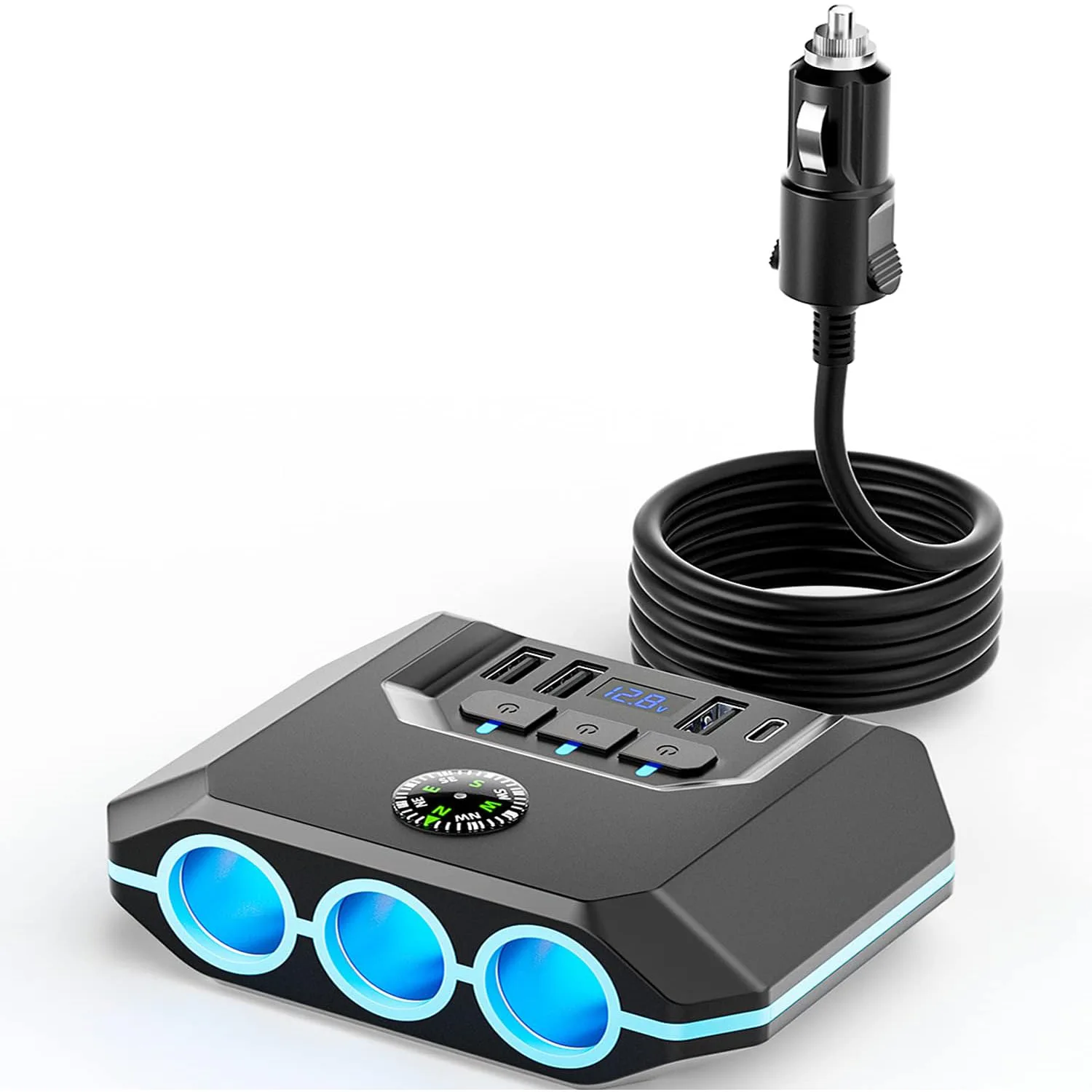

120W Cigarette Lighter Splitter 3 Socket 3 USB Port 12/24V LED Voltage Car Charger Adapter USB Fast Charger