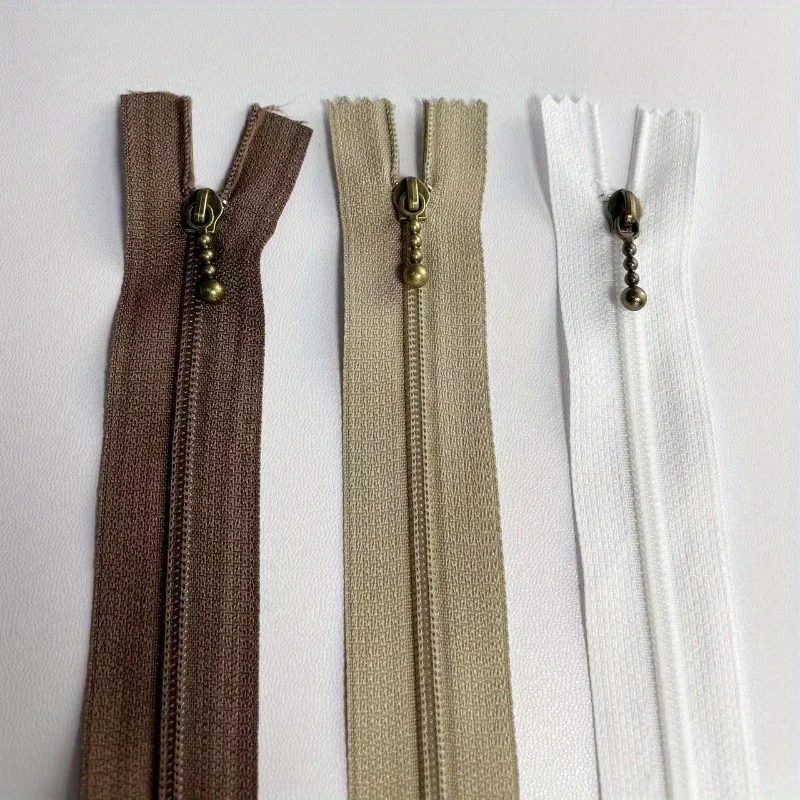 6pcs Rice white Khaki coffee 15/20/25cm nylon bronze short zipper, suitable for clothing, bags, handbags, DIY production