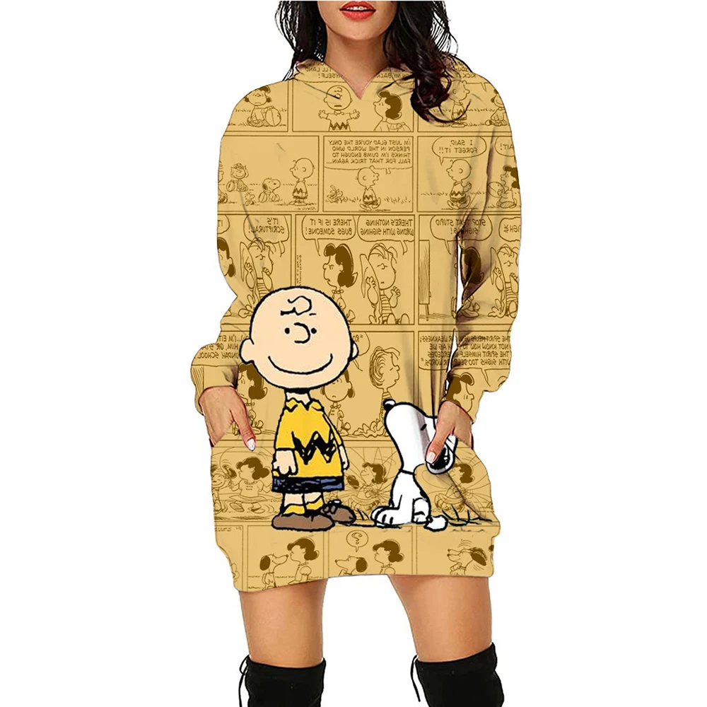 New summer Disney print Snoopy cartoon street loose casual cute hoodie women\'s long-sleeved hoodie dress