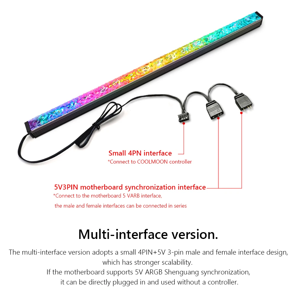 COOLMOON 30cm Aluminum alloy RGB PC Case LED Strip Magnetic Computer Light Bar 5V/3PIN Small 4Pin ARGB Motherboard Light-Strip