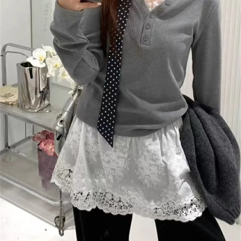 

Street Wear High Waist Lace Underskirt Slips Embroidery Flower Mesh Underskirt Slips Dress Short Lining Petticoat Women Girls