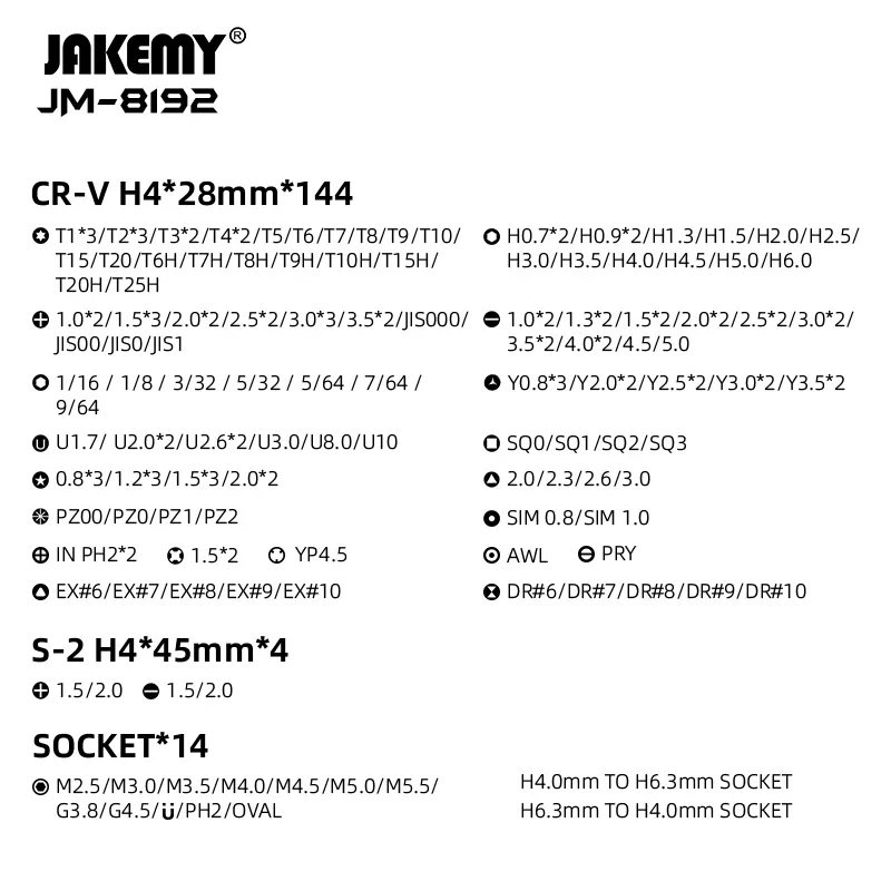 JAKEMY JM-8192 Multi-Functional 180-in-1 Precision Screwdriver Tool Set  Stripped Screw for Phone Watch Glasses Precision Repair