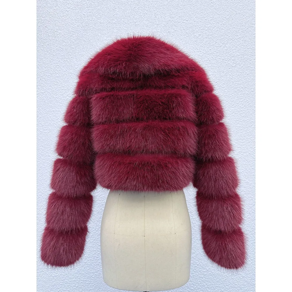 Nagodo Faux Fur Short Jacket Thick Warm Women Long Sleeve Fluffy Coat 2025 Winter Turn Down Collar Imitation Fox Fur Outwear