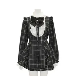 NONSAR Japanese Style Women's Outfits Sailor Collar Bow Plaid Dress Shorts Set Sweet Lolita Mine Series Dress Two-Piece Suit