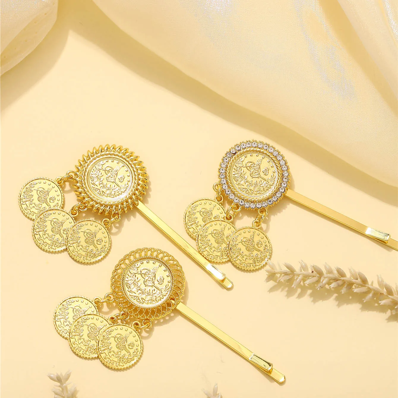 Gold-Plated Women's Hair Clip - Moroccan Arabic Style Coin Headpiece, Bridal Wedding Banquet Accessory & Holiday Gift