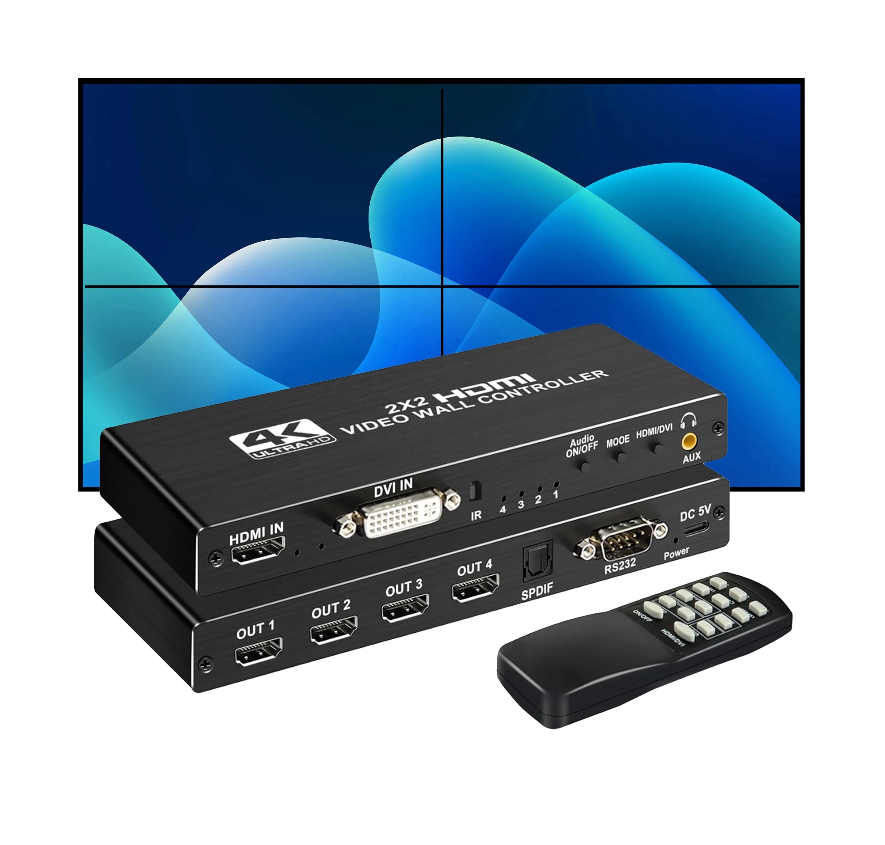 High Quality 2x2 4K 30Hz 1080P 1 In 4 Out HDMI TV Video Wall Processor Controller 1x2 1x3 1x4 Model Displays Controller