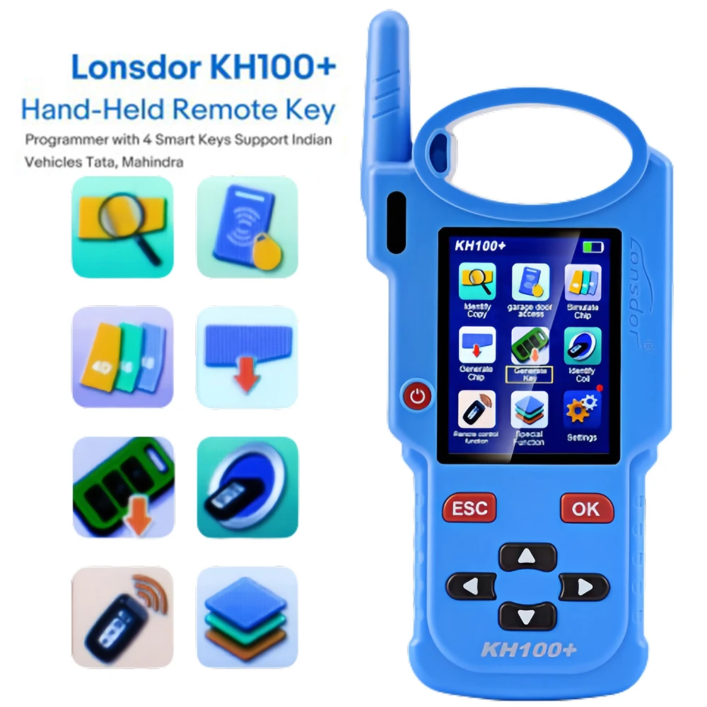 Blue Lonsdor KH100+ Remote Maker Key Programmer Update Online Supports Indian TATA Mahindra Maruti