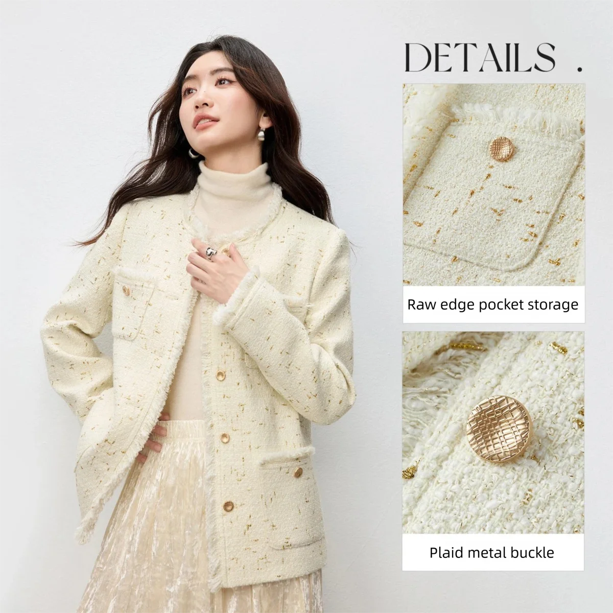 เสื้อแจ็คเก็ตผู้หญิง SENTUBILA รุ่นปี 2025 สำหรับฤดูหนาว คอทรงโอ แขนยาว แบบควิลท์ แฟชั่นสีพื้น ทรงหลวม เสื้อคลุมสำหรับผู้หญิง รุ่น 154W80330