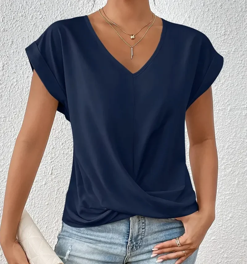 Camisetas Tees Kleidung Schwarz Weiß V-Ausschnitt Damen T-Shirt Neues Sommer Einzigartiges Kurzarm-T-Shirt Damen Tops Damenbekleidung Q5593 – Detail 15