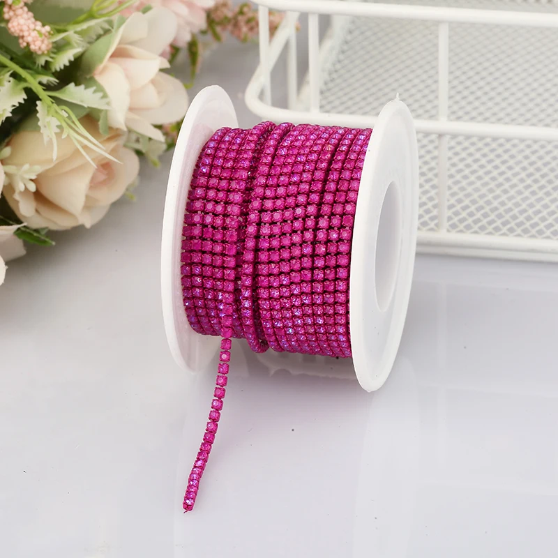 PEESOM Neu! 2 mm Mokka-Strass-Cup-Kette, bunte Basis, zum Aufnähen, Kristallbesatz, Kettenapplikation für Kleidung – Detail 6