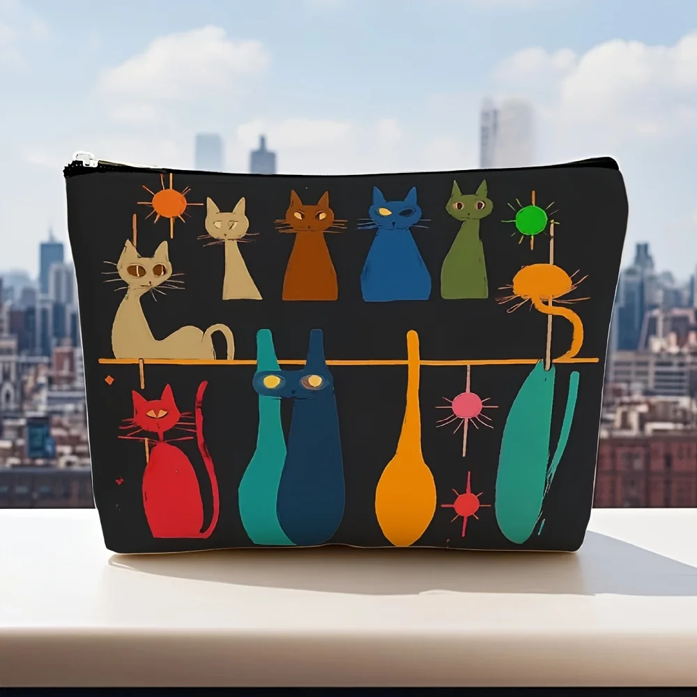 Una borsa per il trucco con motivo faccia di gatto carina: custodia multifunzionale con cerniera, borsa per riporre gioielli, piccola borsa portaoggetti con cerniera da viaggio perfetta