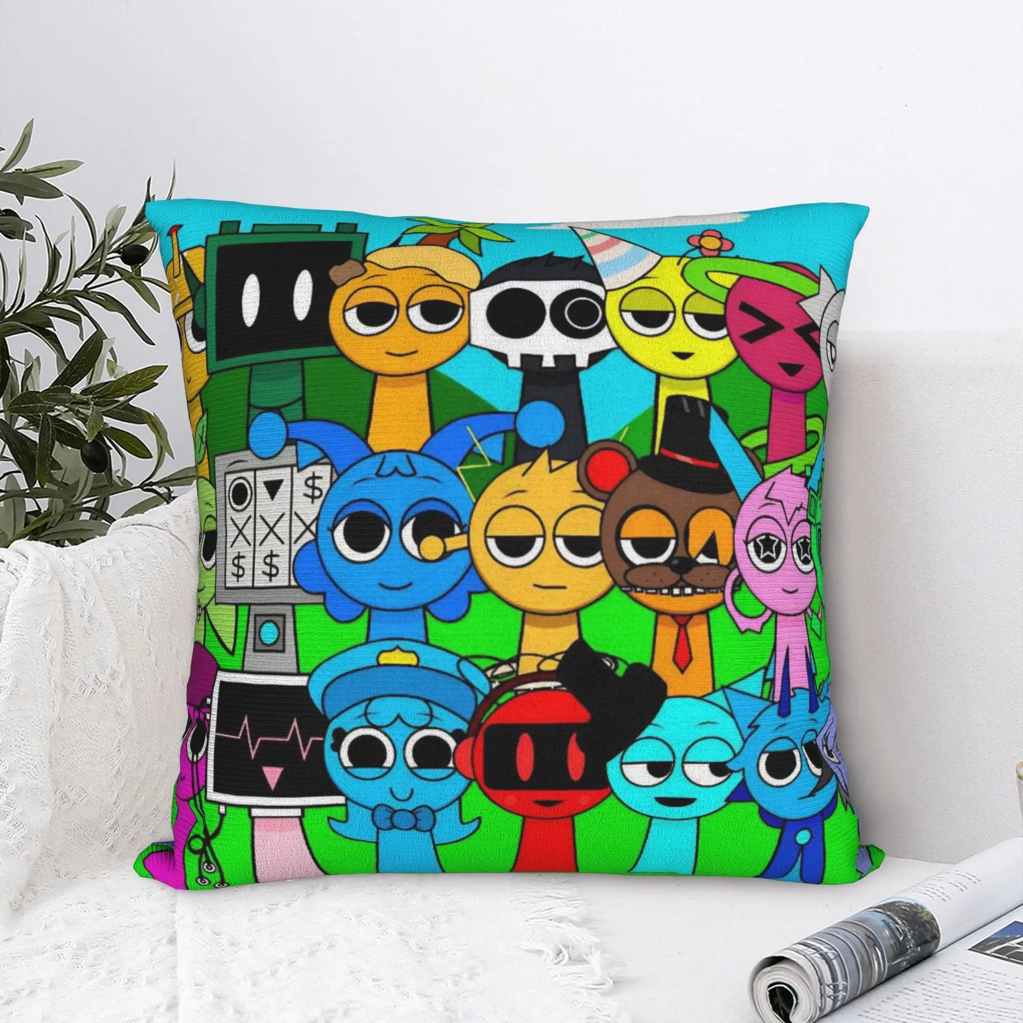Sprunki Horror Game Square Pillow Cases Cartoon Cushion Covers Awesome Polyester Decorative Pillowcase for Car 40*40cm