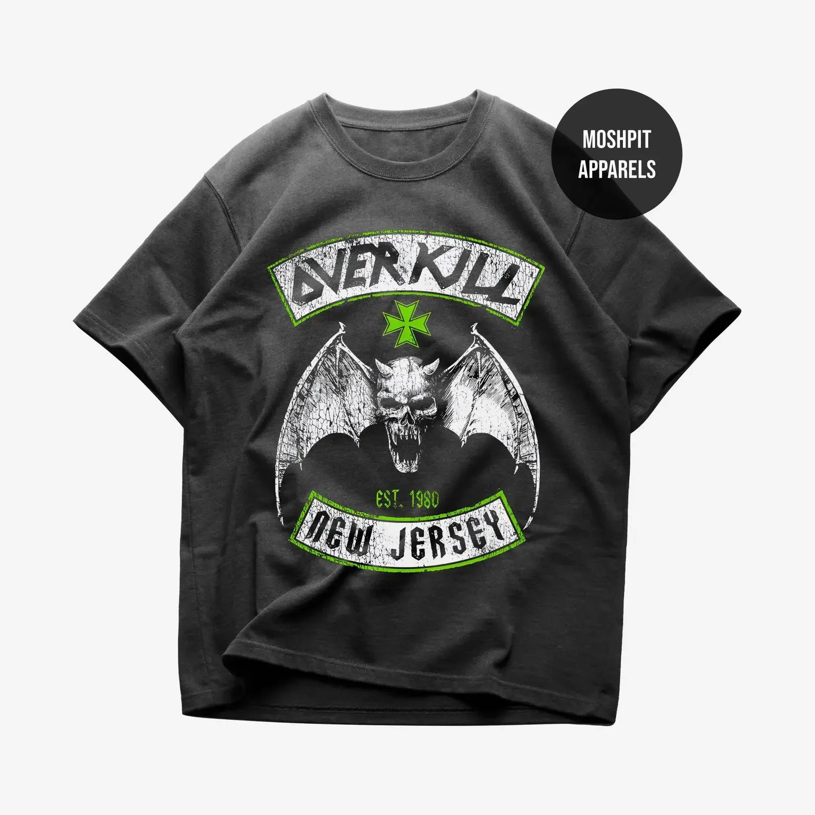 Overkill New Jersey Est 1980 Metal Music T Shirt Vintage Rock Band Merch Rocker Casual vintage Washed Versatile Soft fashion