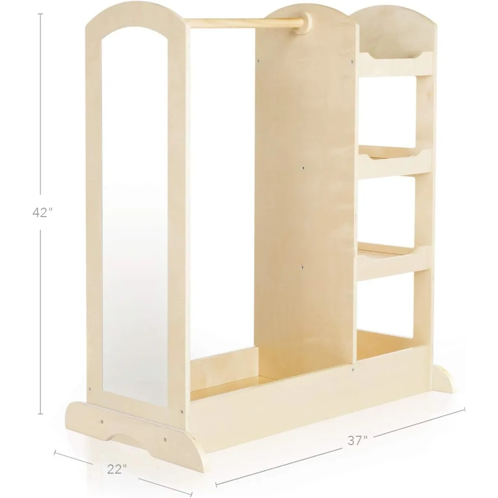 Centro de armazenamento infantil com espelho, prateleiras, cabide e cômoda para armazenamento de sapatos