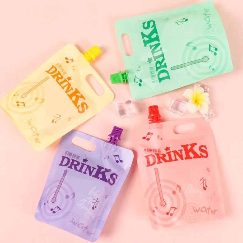 StoBag 50pcs Color Liquid Drinking Nozzle Bags Juice Beverage Packaging Portable Plastic Liquid Sealed Stand Up Storage Pouches