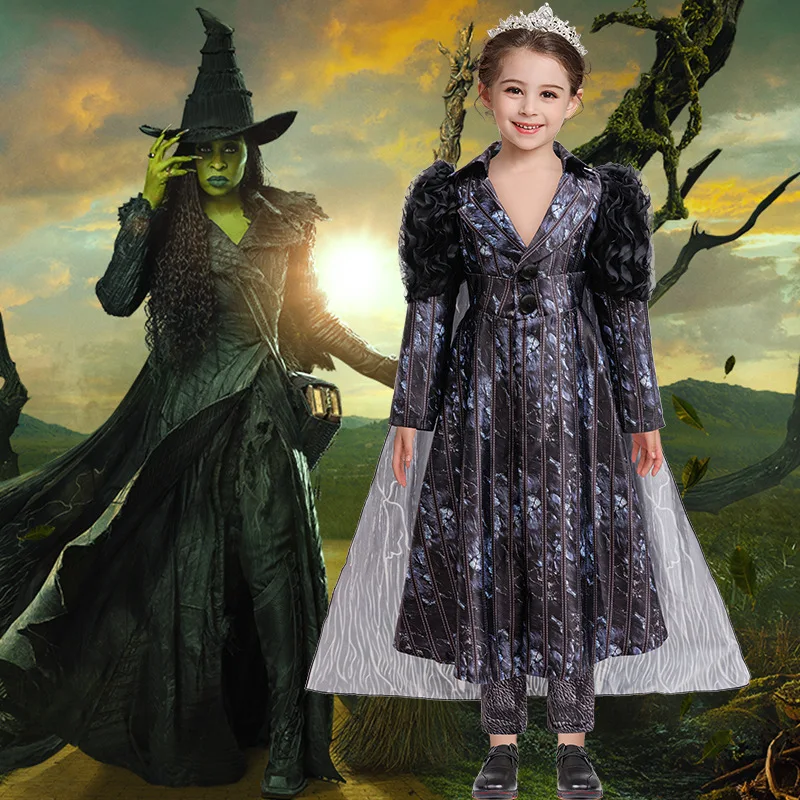 

3 Pieces Elphaba Girl Costume Good Witch Cosplay Costume Ruffles Wizard Dress Kids Carnival Fancy Outfits Birthday Party Dress