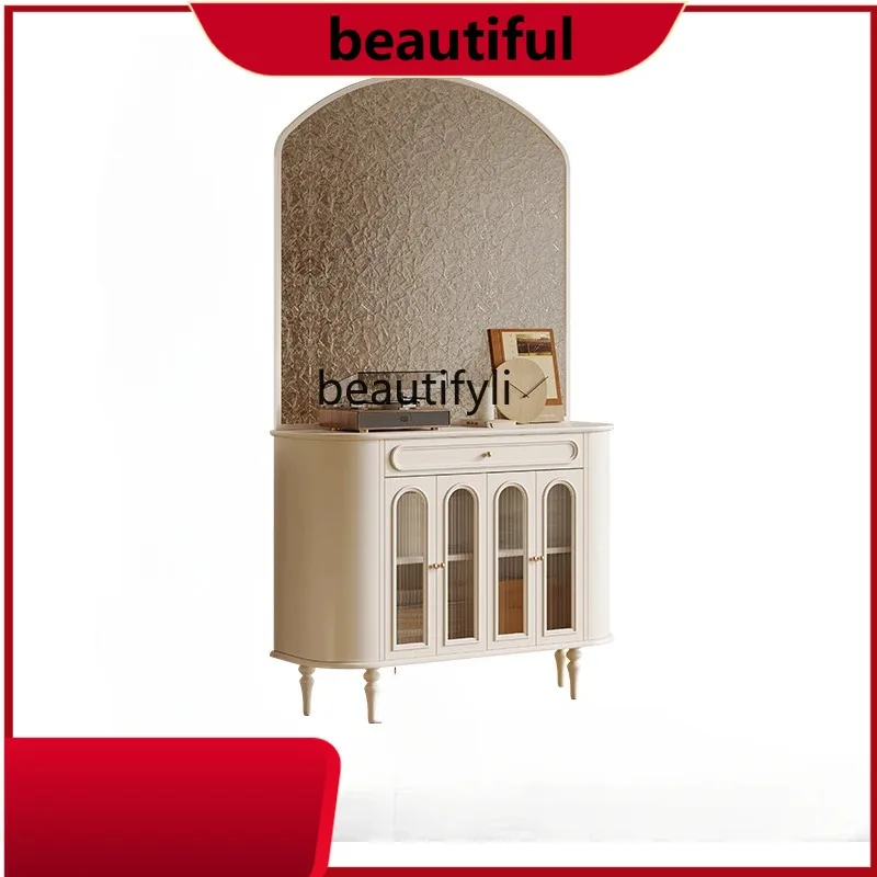 

French entrance entrance cabinet Solid wood retro living room integrated storage cabinet Opposite the door Water ripple screen H