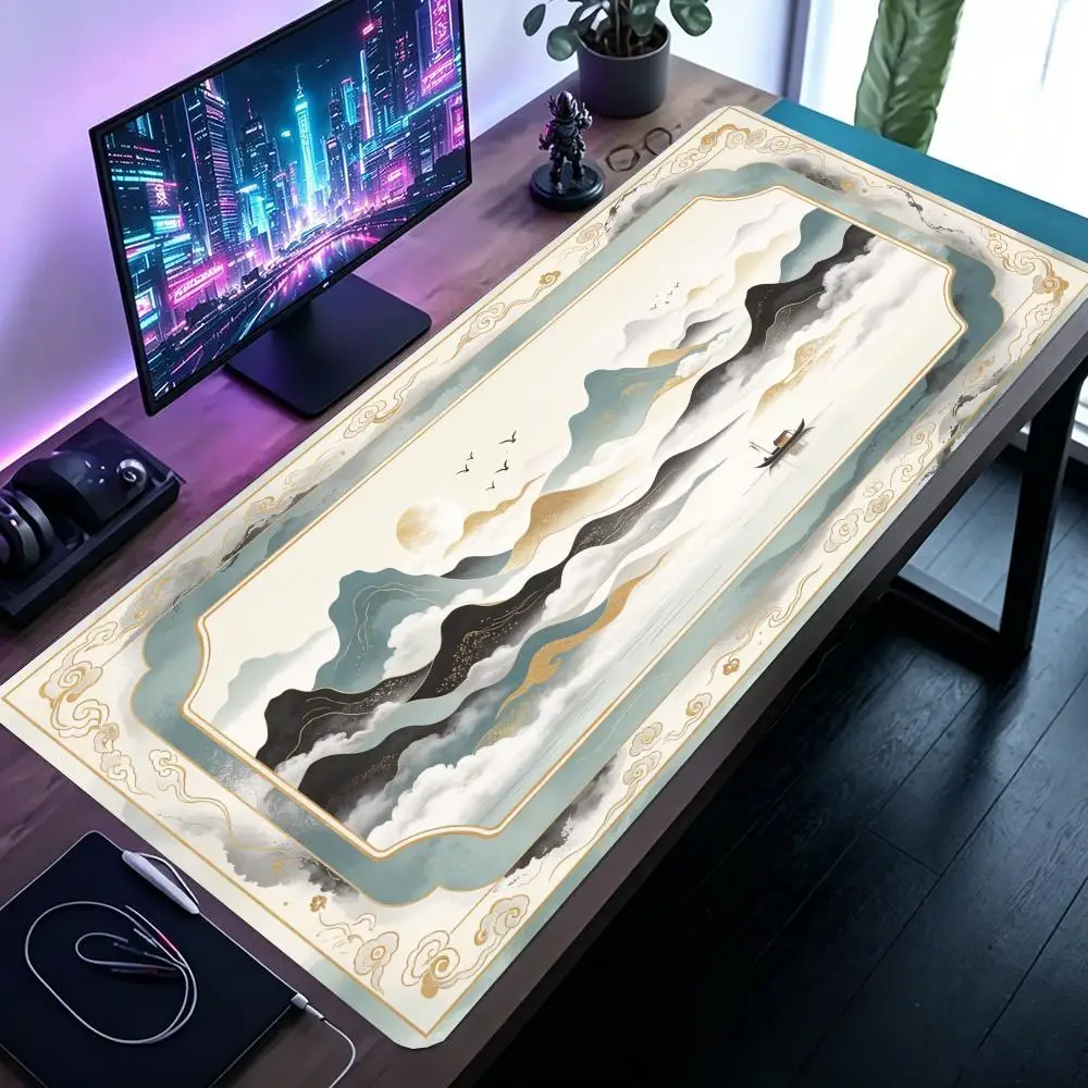 Ink Wash Mountain Water Rug Desk Mat Mouse Pad Smooth Cloth Surface For Oriental Office Home