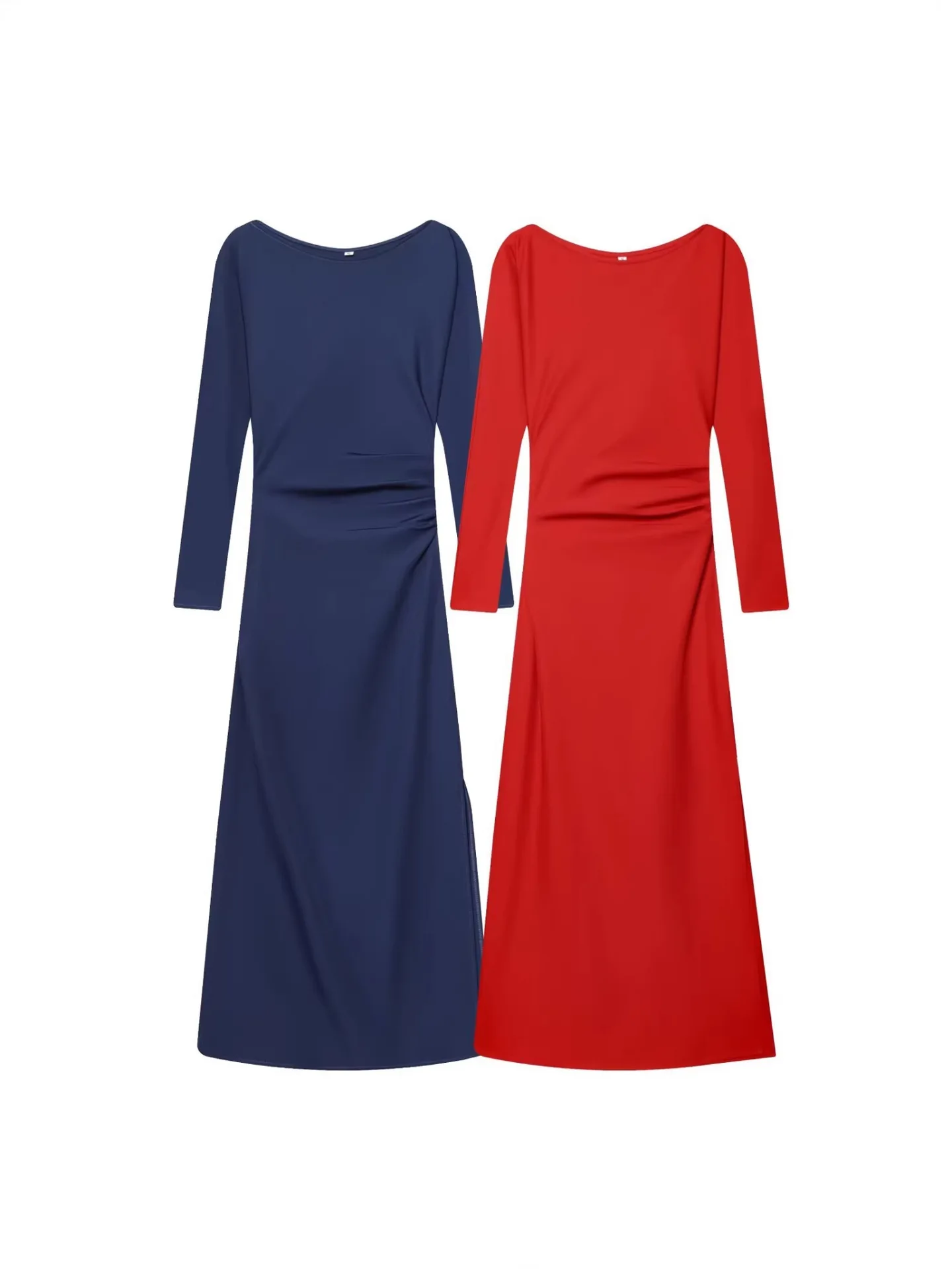 

Модное женское платье с воротником-лодочкой, плиссировкой на талии и разрезом, элегантное вечернее платье, Vestidos