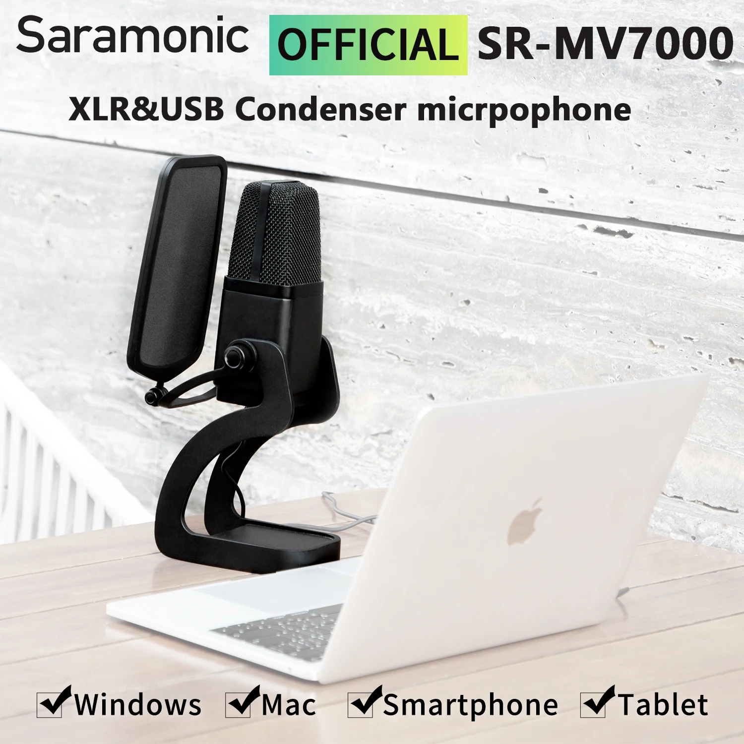 

Saramonic SR-MV7000 Multi-Pattern Large Diaphragm Condenser Microphone for Computers iPhone 15 Android Mobile Devices Streaming