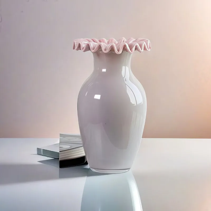 Nordic curled edge wave mouth glass vase creative living room simple transparent flowers hydroponics Internet celebrity flower a