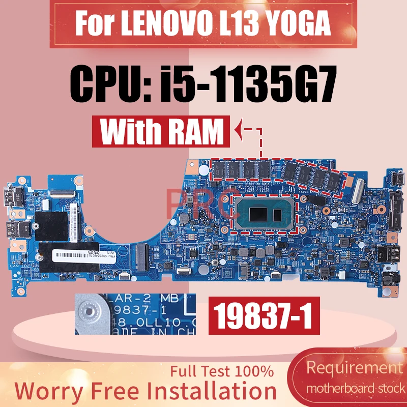 

For LENOVO L13 YOGA Laptop Motherboard 19837-1 SRK04 i5-1135G7 With RAM 5B20Z48275 Notebook Mainboard