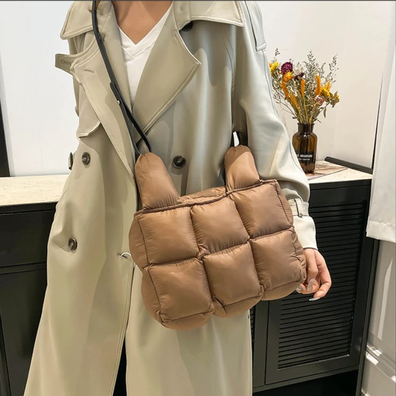 Casual Soft Padded Women Shoulder Bags Simple Quilted Cotton Ladies Crossbody Bag Solid Color Fashion Women Handbags Purse view 3