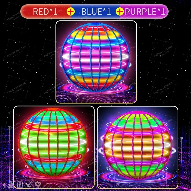 Image of Farblich gestalteter, manuell gesteuerter fliegender Ball mit LED-Beleuchtung, 360° drehbarer schwebender Ball, geeignet für Spielzeug im Innen- und Außenbereich, Geburtstagsgeschenke