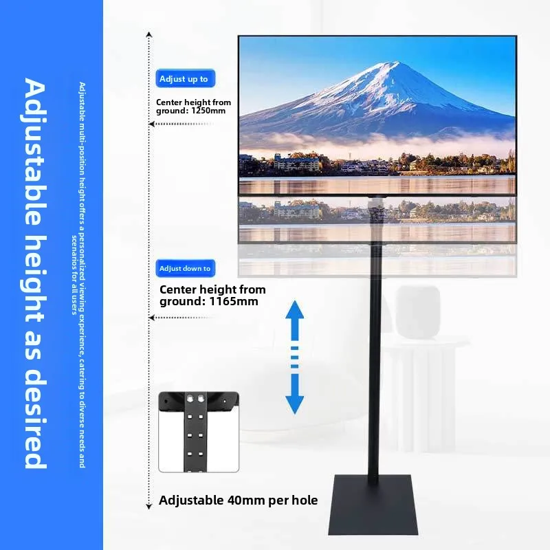 Height Adjustable TV Floor Stand for 14-42 Inch Screens, 15° Tilt, Portrait Rotation, Cold Rolled Steel Base, Reinforced Pole