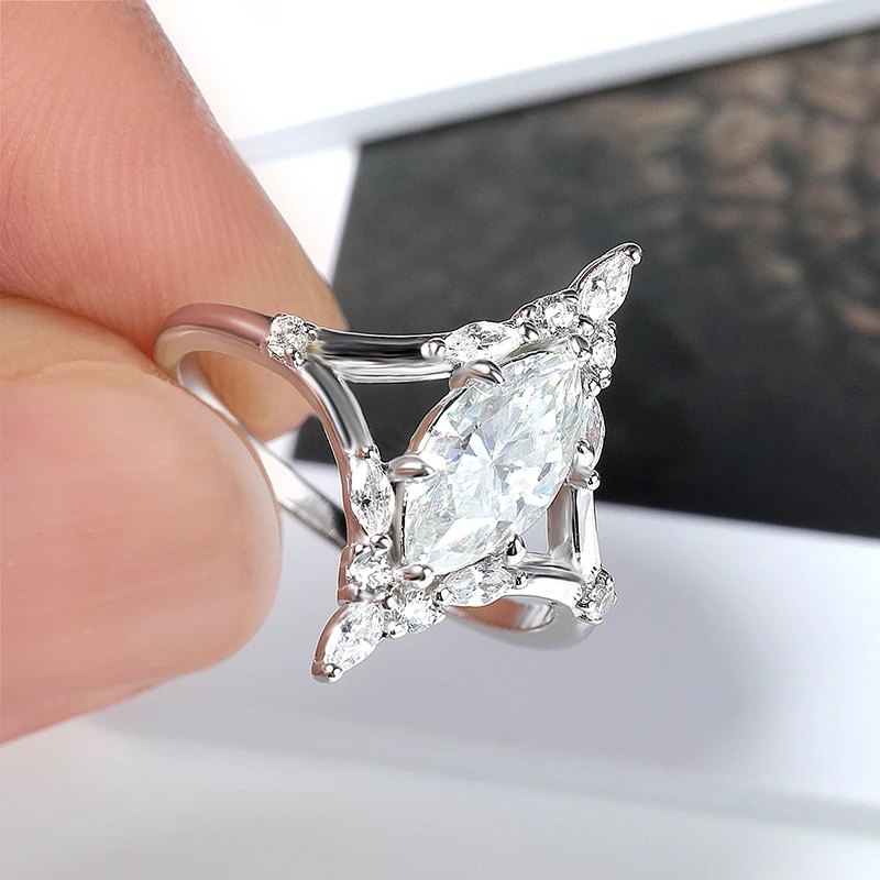OEVAS 5x10mm 1ct Marquise Cut Full Moissanite Wedding Rings For Women 925 Silver Plated 18K Gold Party Fine Jewelry Gift