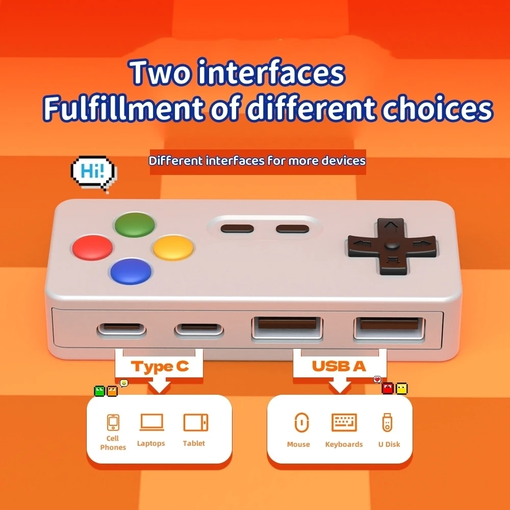 Cartoon Mouse Keyboard USB Converter Expansion GamePad Shape Design HUB Connector 4 In 1 Type-C USB 2.0 HUB With 2 Type C Port