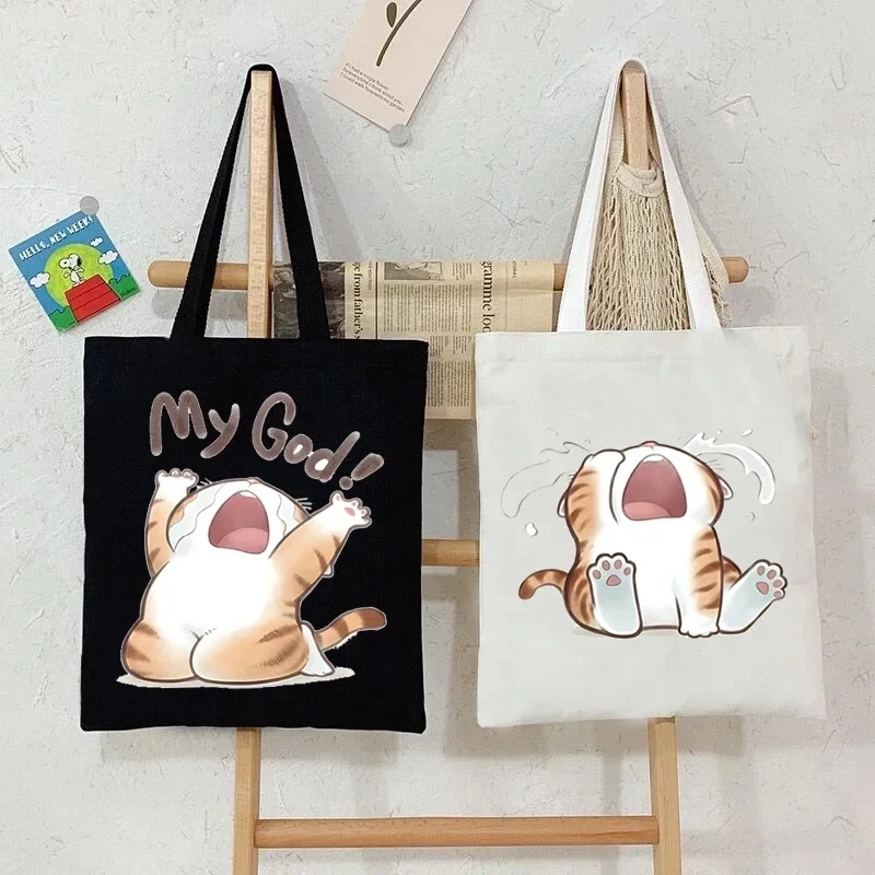 

Сумка на плечо с героями мультфильмов, кошек, холщовая большая сумка, женская милая серия с котенком, сумка для покупок, студенческие сумки в японском стиле с забавным котом