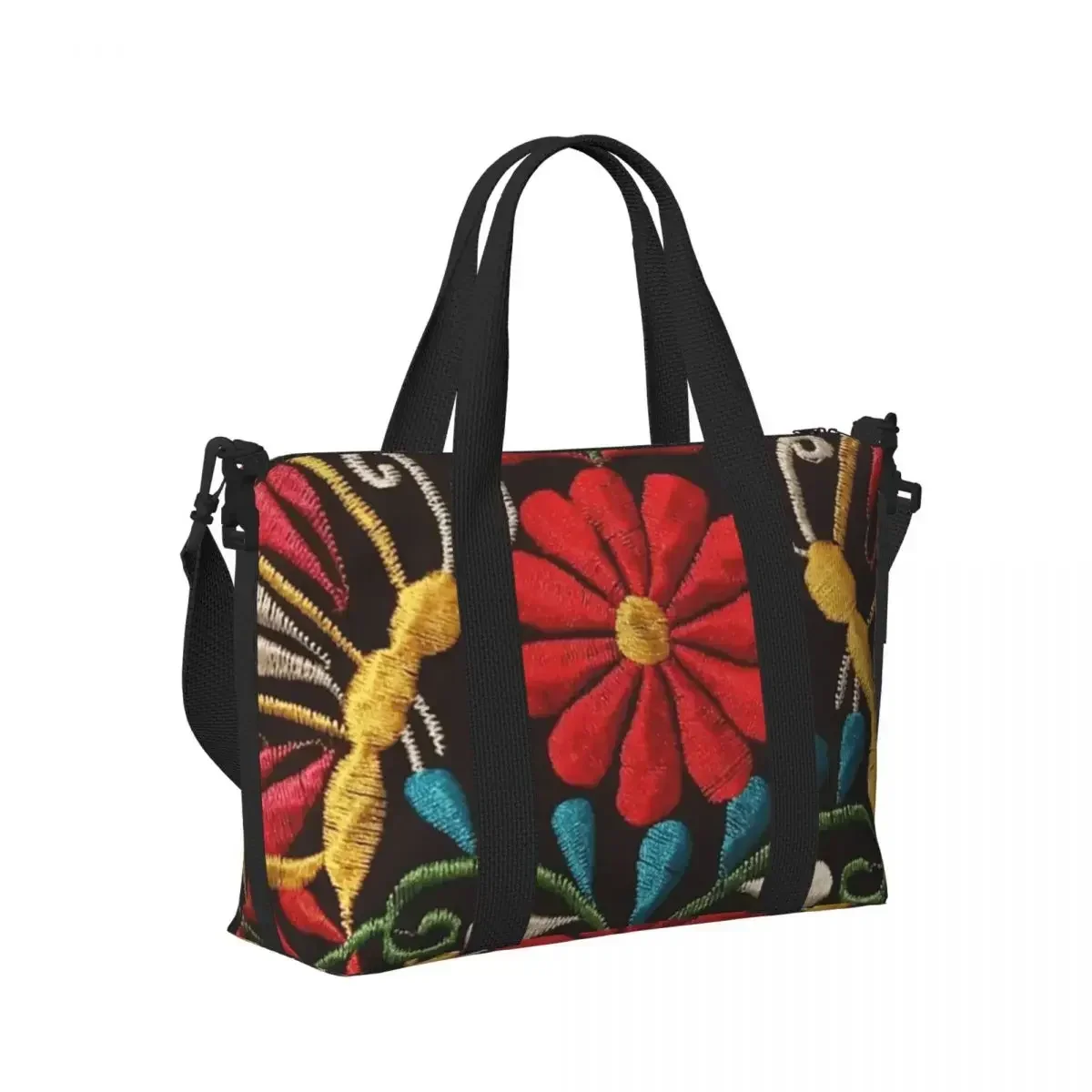 Mexican Butterflies And A Red Flower Beach Travel Bag Large Capacity Tote Bags for Gym Sport Women Shopping Duffle Shoulder Bag