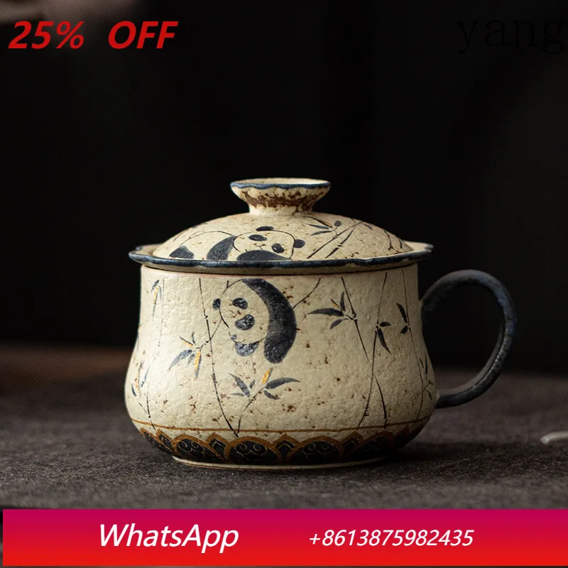 

Yjq blue and white flint red panda play bamboo Fulu tea coffee cup ceramic tea separation filter cup