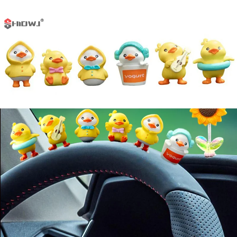 1Set Cartoon Resin Little Yellow Duck Model Car Center Console Decor Cute Car Ornaments Auto Interior Dashboard Accessories