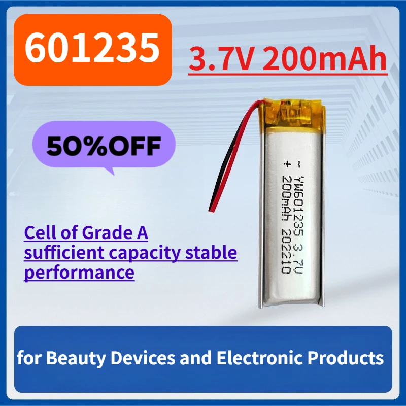 

601235 Polymer Lithium Battery 3.7V 200mAh Cell Lithium Battery for Beauty Devices and Electronic Products
