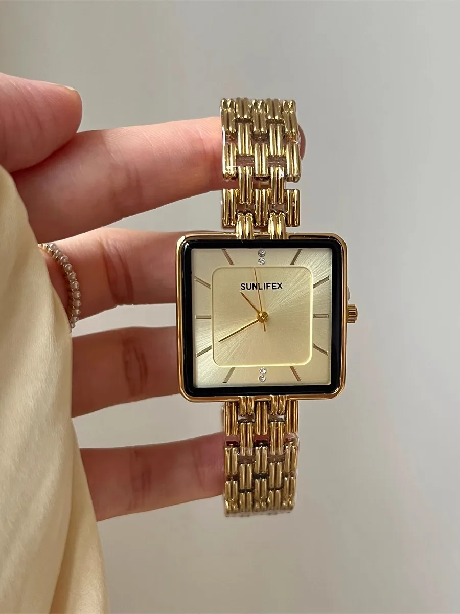 Retro Hong Kong style large dial high-end watch for women, light luxury fashion steel band ladies quartz watch, gift for women