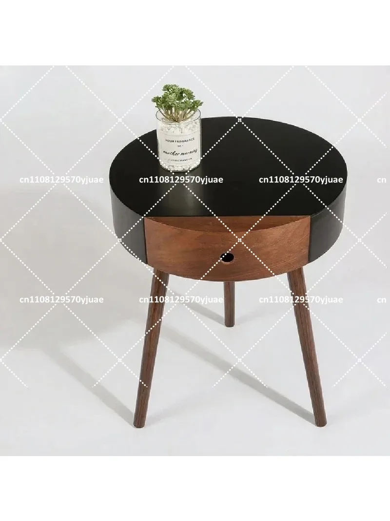 Minimalist Round Nightstand with Storage Drawer, Nordic Industrial Bedside Table, Modern Bedroom Furniture
