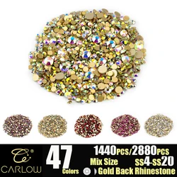 CARLOW Mix SS4-SS20 1440Pcs/14400Pcs Glass Rhinestones Crystal Non HotFix Gold Back Stones For Nail Accessories