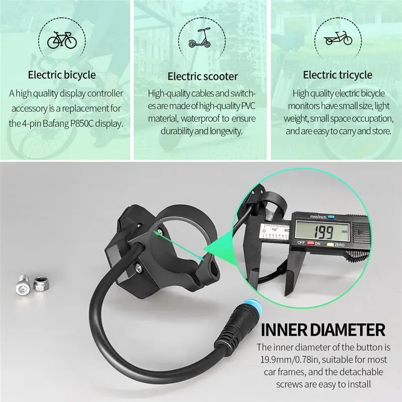 ABVE-E-Bike Accessories, For BBS Mid Drive 850C Display With Switch Controller Button, Waterproof Plug Electric Bike Parts- 1PC
