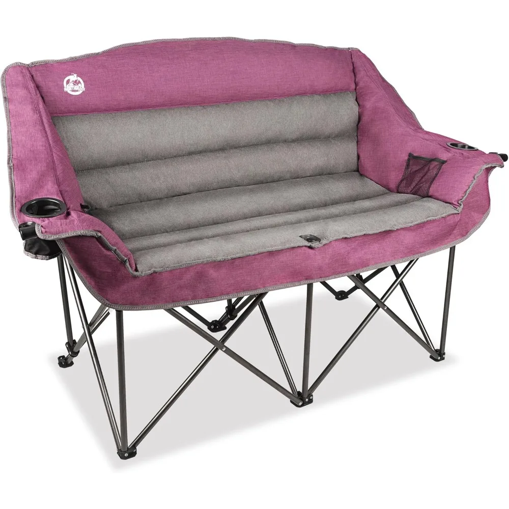 

Oversized Double Camping Chair, Fully Padded Loveseat, Heavy Duty Folding Duo Chair w/Cup Holders, Armrests & Carry Bag, Support